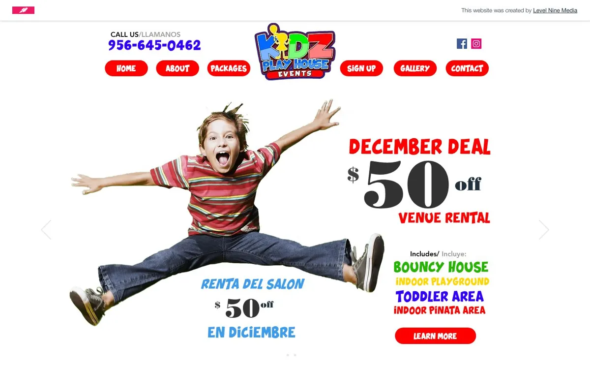 Homepage of the Kidz Playhouse Events website
